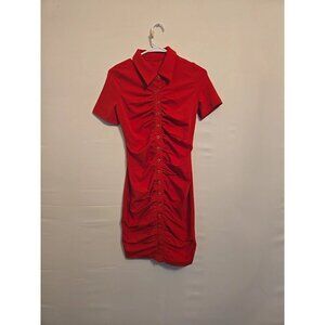 Women's Sexy Button Down Mini Red Dress